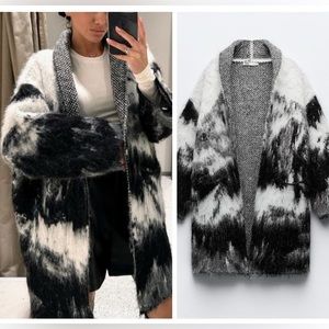 ZARA M - L long knit cardigan coat brushed effect landscape look blogger fave